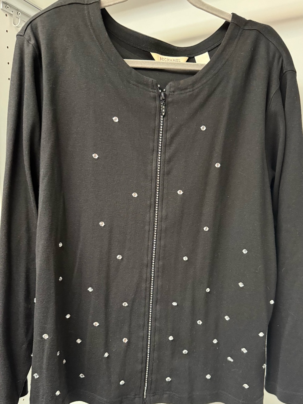 Bechamel Black Crystal-Stud Zip Bomber Jacket